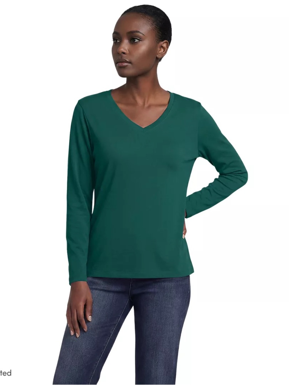 Lands' End Supima Cotton Long Sleeve V-Neck T-Shirt in Pine Green Sz M NWT
